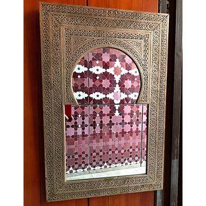 Hand-Crafted Silver Moroccan Bab Bou Jeloud Mirror Inspired by Traditional Archi